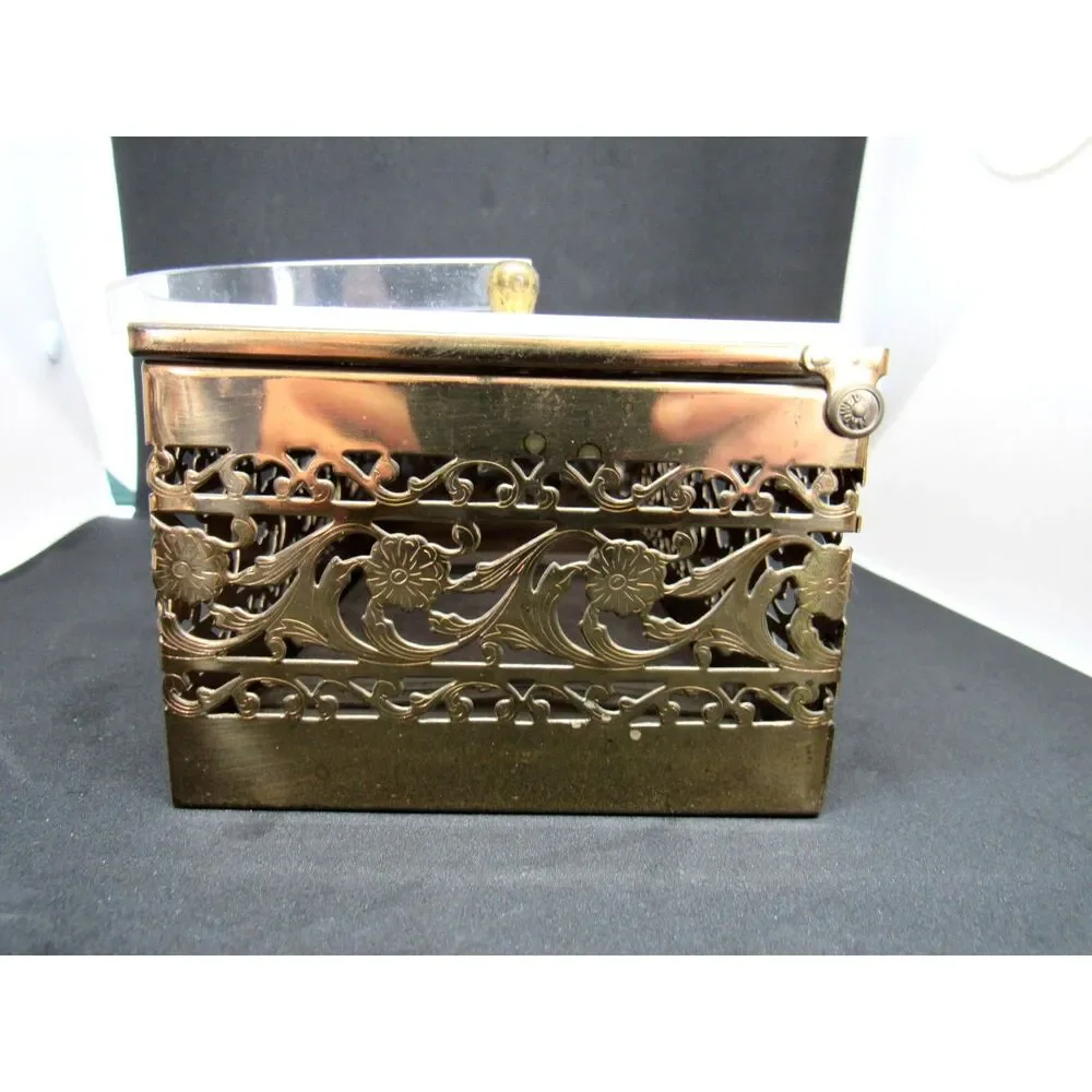 Lucite pearl purse box brass filigree trim with Mirror handbag 1950 mid century
